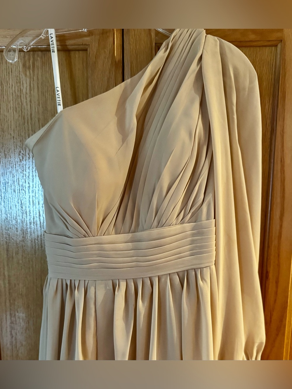 LAVETIR One-Shoulder/ Garter Style Back Champagne Evening Dress